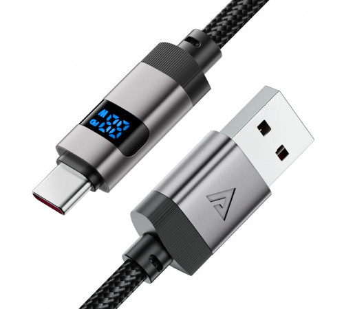 Кабель ACEFAST C15-04 USB-A to USB-C zinc alloy digital display braided charging data cable Black (6974316283737)
