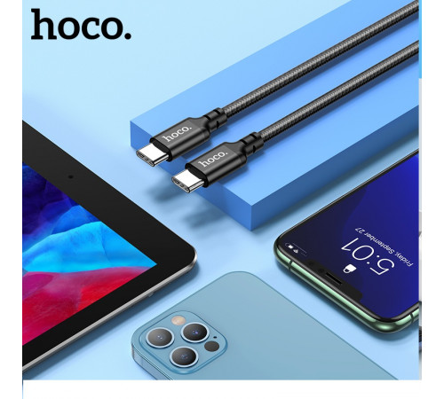 Кабель HOCO X14 Type-C to Type-C 60W, 1m, nylon, aluminum connectors, Black (6931474752215)