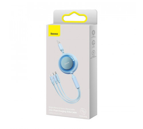 Кабель Baseus Bright Mirror 2 Series Retractable 3-in-1 Fast Charging  Data Cable USB to M+L+C 3.5A 1.1m Sky Blue (CAMJ010017)