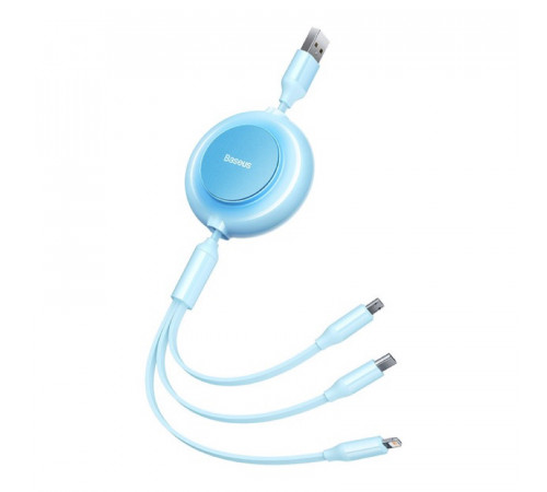 Кабель Baseus Bright Mirror 2 Series Retractable 3-in-1 Fast Charging  Data Cable USB to M+L+C 3.5A 1.1m Sky Blue (CAMJ010017)