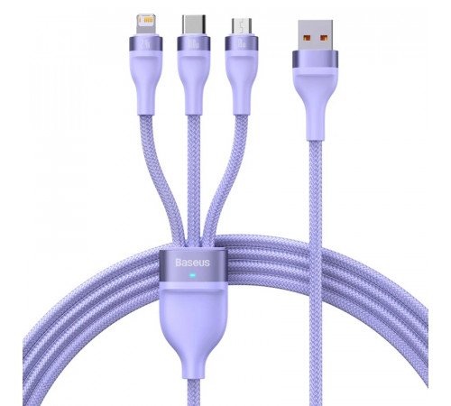 Кабель Baseus Flash Series Ⅱ One-for-three Fast Charging Data Cable USB to M+L+C 100W 1.2m Purple (CASS030005)