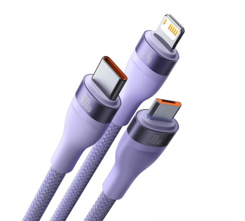 Кабель Baseus Flash Series Ⅱ One-for-three Fast Charging Data Cable USB to M+L+C 100W 1.2m Purple (CASS030005)