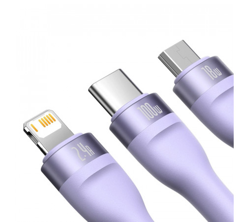 Кабель Baseus Flash Series Ⅱ One-for-three Fast Charging Data Cable USB to M+L+C 100W 1.2m Purple (CASS030005)