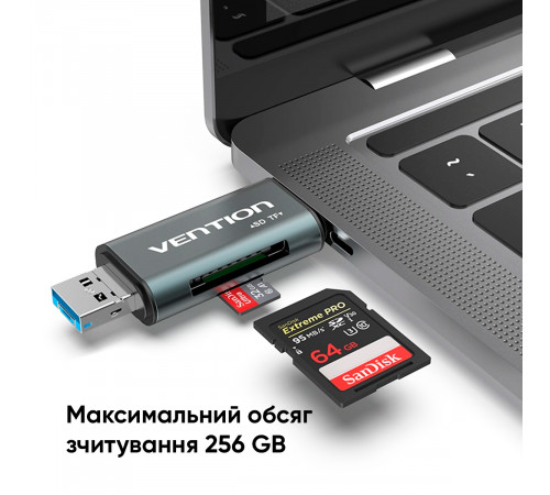 Кардридер Vention USB3.0 Multi-function Card Reader Gray Metal Type (CCHH0) (CCHH0)
