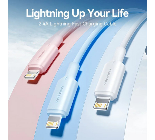 Кабель Vention USB 2.0 Type-A Male to Lightning Male 2.4A Cable 1M White PVC Type (LAMWF)