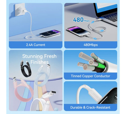 Кабель Vention USB 2.0 Type-A Male to Lightning Male 2.4A Cable 1M White PVC Type (LAMWF)