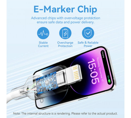 Кабель Vention USB 2.0 Type-A Male to Lightning Male 2.4A Cable 1M White PVC Type (LAMWF)