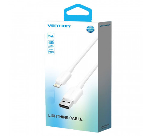 Кабель Vention USB 2.0 Type-A Male to Lightning Male 2.4A Cable 1M White PVC Type (LAMWF)