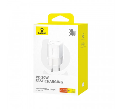 Мережевий зарядний пристрій Baseus  GaN5S Fast Charger 1C 30W EU Moon White (P10162504213-00)