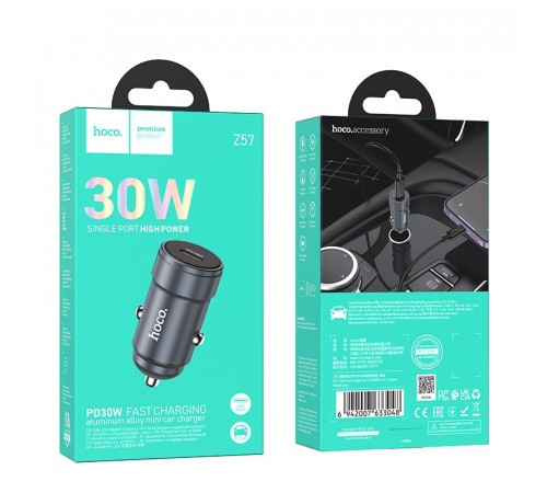 Автомобільний зарядний пристрій HOCO Z57 Glorious single-port PD30W car charger Metal Gray (6942007633048)
