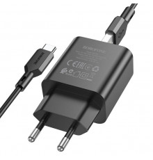 Мережевий зарядний пристрій з кабелем BOROFONE BA72A Spring single port QC3.0 charger set(Type-C) 18W Black (6974443388589)