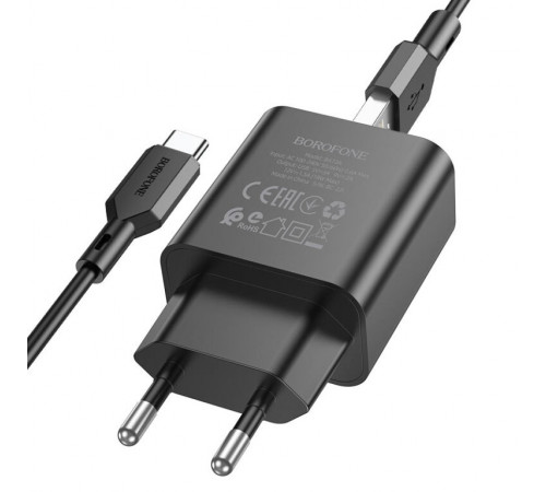 Мережевий зарядний пристрій з кабелем BOROFONE BA72A Spring single port QC3.0 charger set(Type-C) 18W Black (6974443388589)