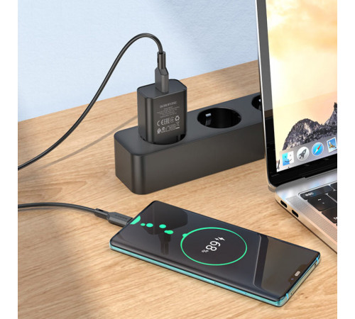 Мережевий зарядний пристрій з кабелем BOROFONE BA72A Spring single port QC3.0 charger set(Type-C) 18W Black (6974443388589)