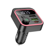 АЗП з FM-модулятором HOCO E85 Tiger PD20W+QC3.0 car BT FM transmitter Black (6942007634304)