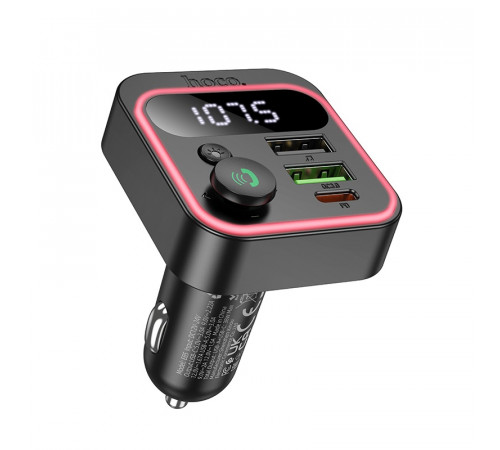 АЗП з FM-модулятором HOCO E85 Tiger PD20W+QC3.0 car BT FM transmitter Black (6942007634304)