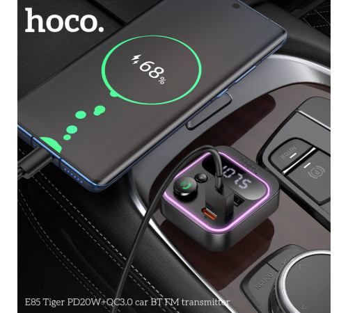 АЗП з FM-модулятором HOCO E85 Tiger PD20W+QC3.0 car BT FM transmitter Black (6942007634304)