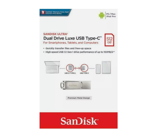 Флеш-накопичувач SanDisk USB 3.1 Ultra Dual Luxe Type-C 512Gb (150 Mb/s) (SDDDC4-512G-G46)