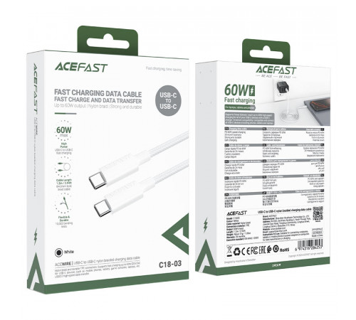 Кабель ACEFAST C18-03 USB-C to USB-C braid charging data cable White (6974316284253)