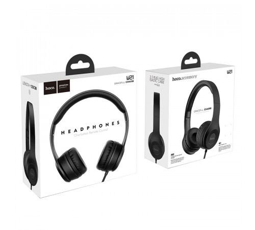 Навушники дротові HOCO W21 Graceful charm wire control headphones (3.5mm) Black (6931474708281)