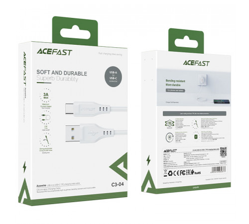 Кабель ACEFAST C3-04 USB to Type-C 3A, 1.2m, TPE, TPE connectors, White (6974316280873)