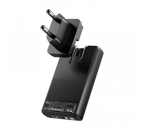 Мережевий зарядний пристрій ESSAGER Ultra Thin Gan 65W 1C1A BLACK (ECT65W-QCB01-Z)