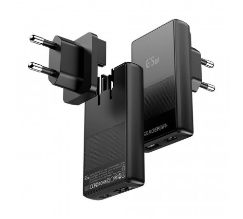 Мережевий зарядний пристрій ESSAGER Ultra Thin Gan 65W 1C1A BLACK (ECT65W-QCB01-Z)