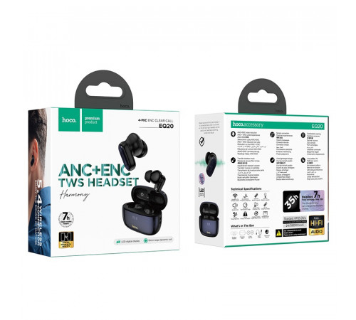 Бездротові навушники TWS HOCO EQ20 Rhyme, ANC+ENC, Black (6942007641319)
