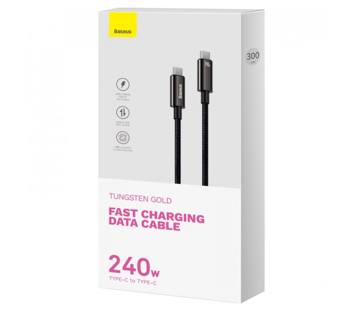 Кабель Baseus Tungsten Gold Fast Charging Data Cable Type-C to Type-C 240W 3m Black (CAWJ040201)