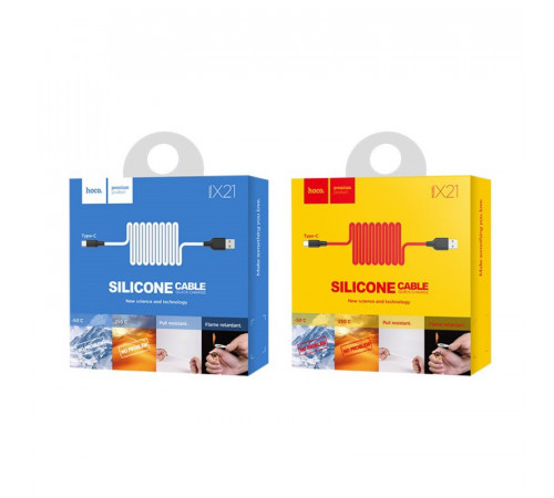 Кабель HOCO X21 USB to Type-C 2A, 1m, silicone, TPE connectors, Black+White (6957531071402)