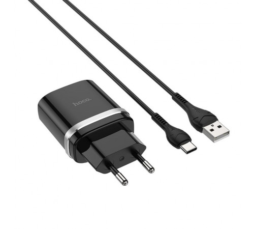 Мережевий зарядний пристрій з кабелем HOCO C12Q Smart QC3.0 charger set(Type-C) 18W Black (6931474716293)