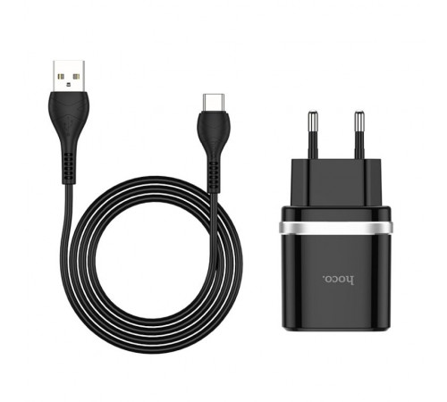 Мережевий зарядний пристрій з кабелем HOCO C12Q Smart QC3.0 charger set(Type-C) 18W Black (6931474716293)