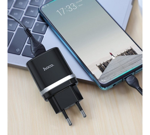 Мережевий зарядний пристрій з кабелем HOCO C12Q Smart QC3.0 charger set(Type-C) 18W Black (6931474716293)