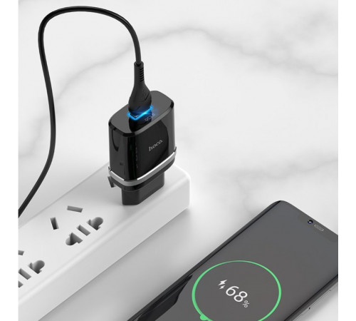 Мережевий зарядний пристрій з кабелем HOCO C12Q Smart QC3.0 charger set(Type-C) 18W Black (6931474716293)