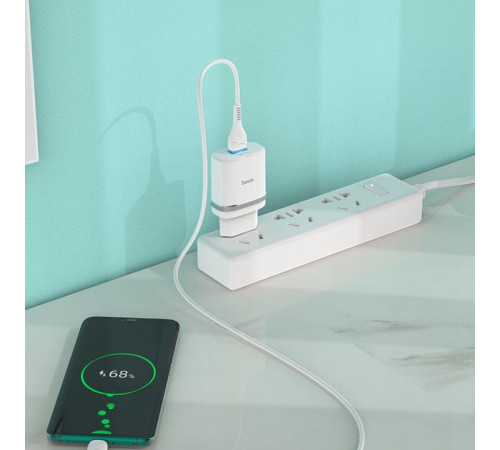 Мережевий зарядний пристрій з кабелем HOCO C12Q Smart QC3.0 charger set(Type-C) 18W White (6931474716309)