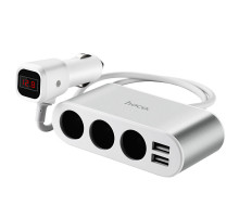 Автомобільний зарядний пристрій HOCO Z13 LCD one-pull-three car charger Silver (6957531050896)