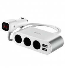 Автомобільний зарядний пристрій HOCO Z13 LCD one-pull-three car charger Silver (6957531050896)