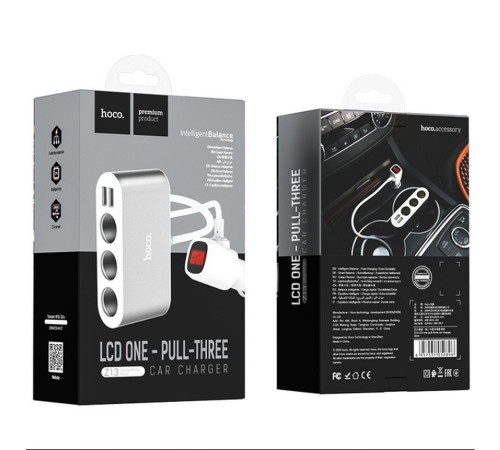 Автомобільний зарядний пристрій HOCO Z13 LCD one-pull-three car charger Silver (6957531050896)