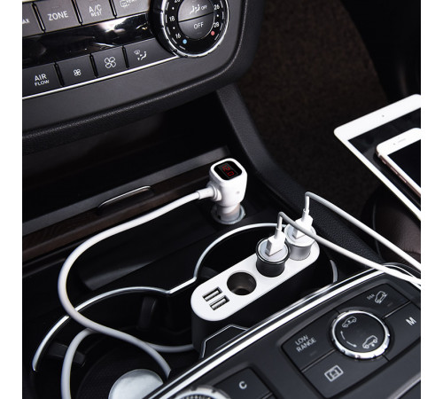 Автомобільний зарядний пристрій HOCO Z13 LCD one-pull-three car charger Silver (6957531050896)
