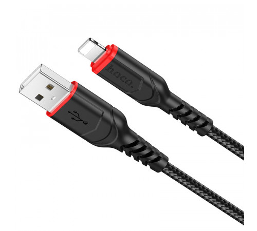 Кабель HOCO X59 USB to iP 2.4A, 1m, nylon, TPE connectors, Black (6931474744869)