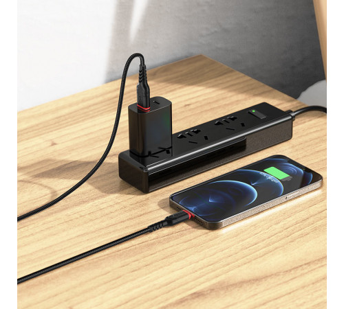Кабель HOCO X59 USB to iP 2.4A, 1m, nylon, TPE connectors, Black (6931474744869)