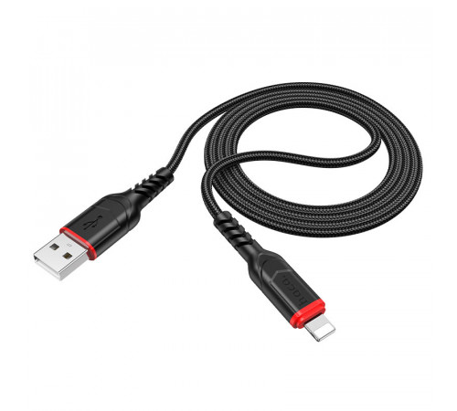 Кабель HOCO X59 USB to iP 2.4A, 1m, nylon, TPE connectors, Black (6931474744869)