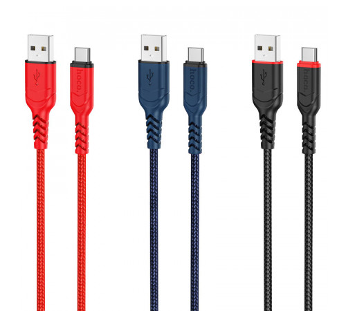 Кабель HOCO X59 USB to Type-C 3A, 1m, nylon, TPE connectors, Blue (6931474744944)