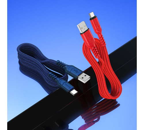 Кабель HOCO X59 USB to Type-C 3A, 1m, nylon, TPE connectors, Blue (6931474744944)