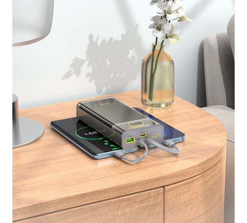 Зовнішній акумулятор HOCO J104A Discovery edition 22.5W fully compatible power bank with cable(20000mAh) Gray (6931474788962)