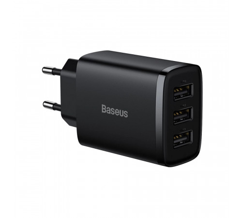 Мережевий зарядний пристрій Baseus Compact  Charger 3U 17W EU Black (CCXJ020101)
