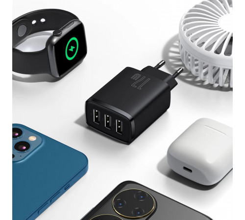 Мережевий зарядний пристрій Baseus Compact  Charger 3U 17W EU Black (CCXJ020101)