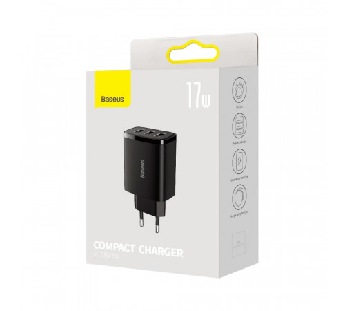 Мережевий зарядний пристрій Baseus Compact  Charger 3U 17W EU Black (CCXJ020101)