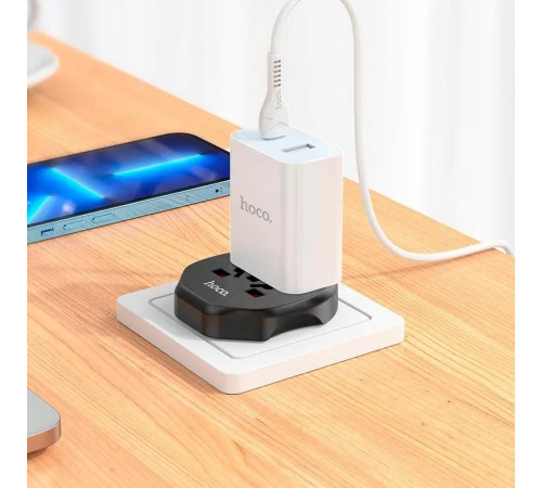 Мережевий адаптер HOCO AC6 Unimpeded universal conversion plug Black (6931474791511)