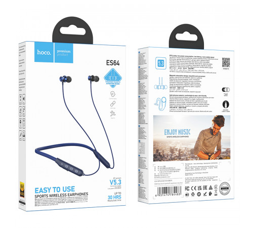 Бездротові спортивні навушники HOCO ES64 Easy Sound sports BT earphones Navy Blue (6931474784483)