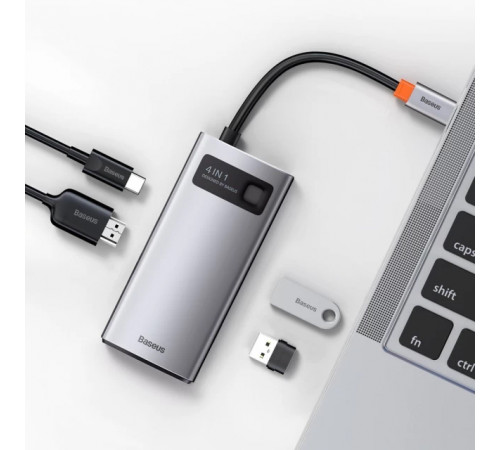 USB-хаб Baseus Metal Gleam Series 4-in-1 Multifunctional Type-C HUB Docking Station Gray（Type-C to HDMI*1+USB3.0*1+USB2.0*1+PD*1） (CAHUB-CY0G)